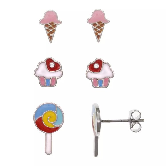 FAO Schwarz Ice Cream, Cupcake, Lollipop Stud Earring Set NIB - Picture 4 of 4